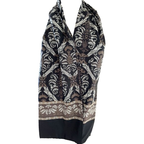 Vintage Y2K Damask Scarf Black Floral Medallion Double Sided Opera Unisex 8X58" - Picture 1 of 7